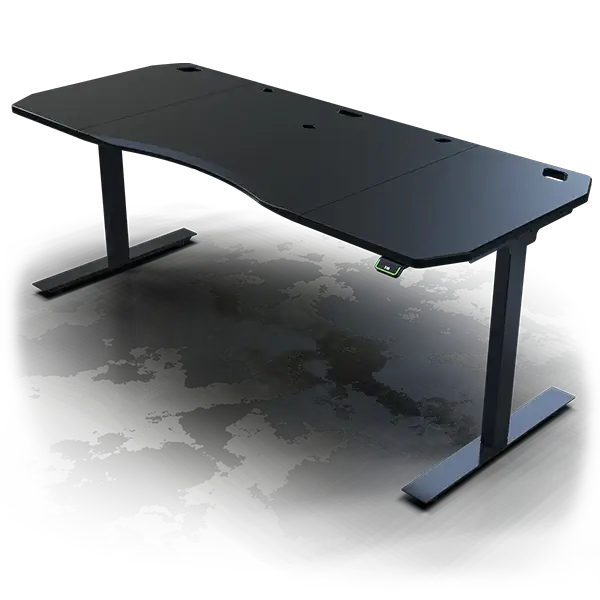 Gaming desk with black desktop and black height adjustable legs