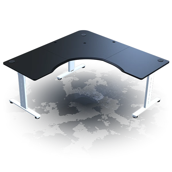 corner gaming desk with black top and white legs