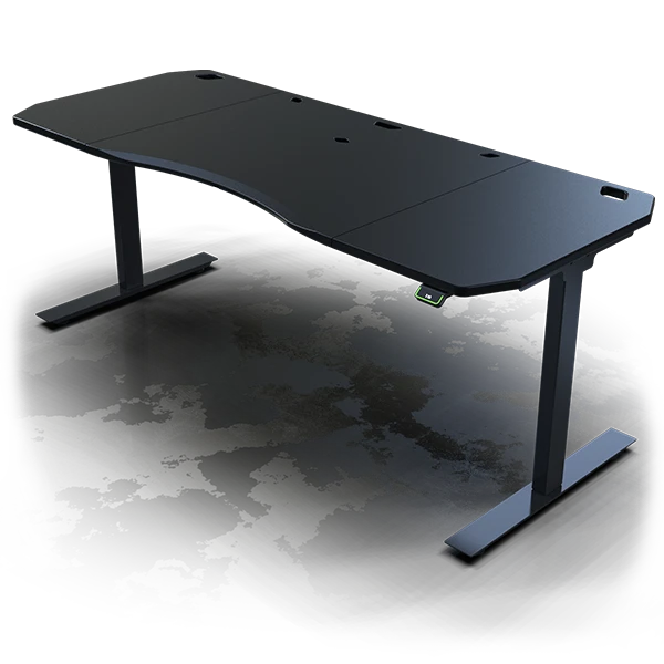 Gaming desk with black desktop and white legs
