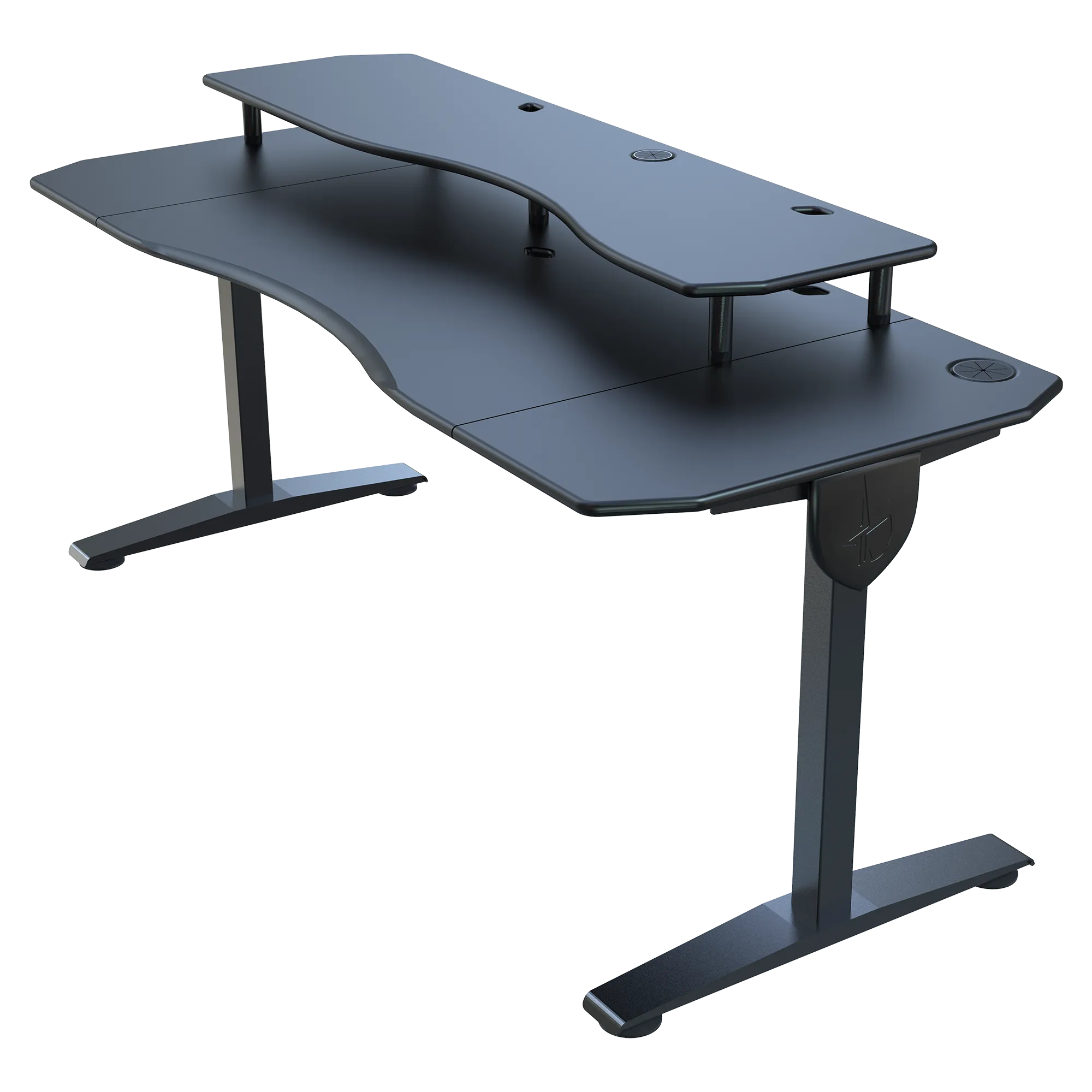 Black rectangular desk on a white background