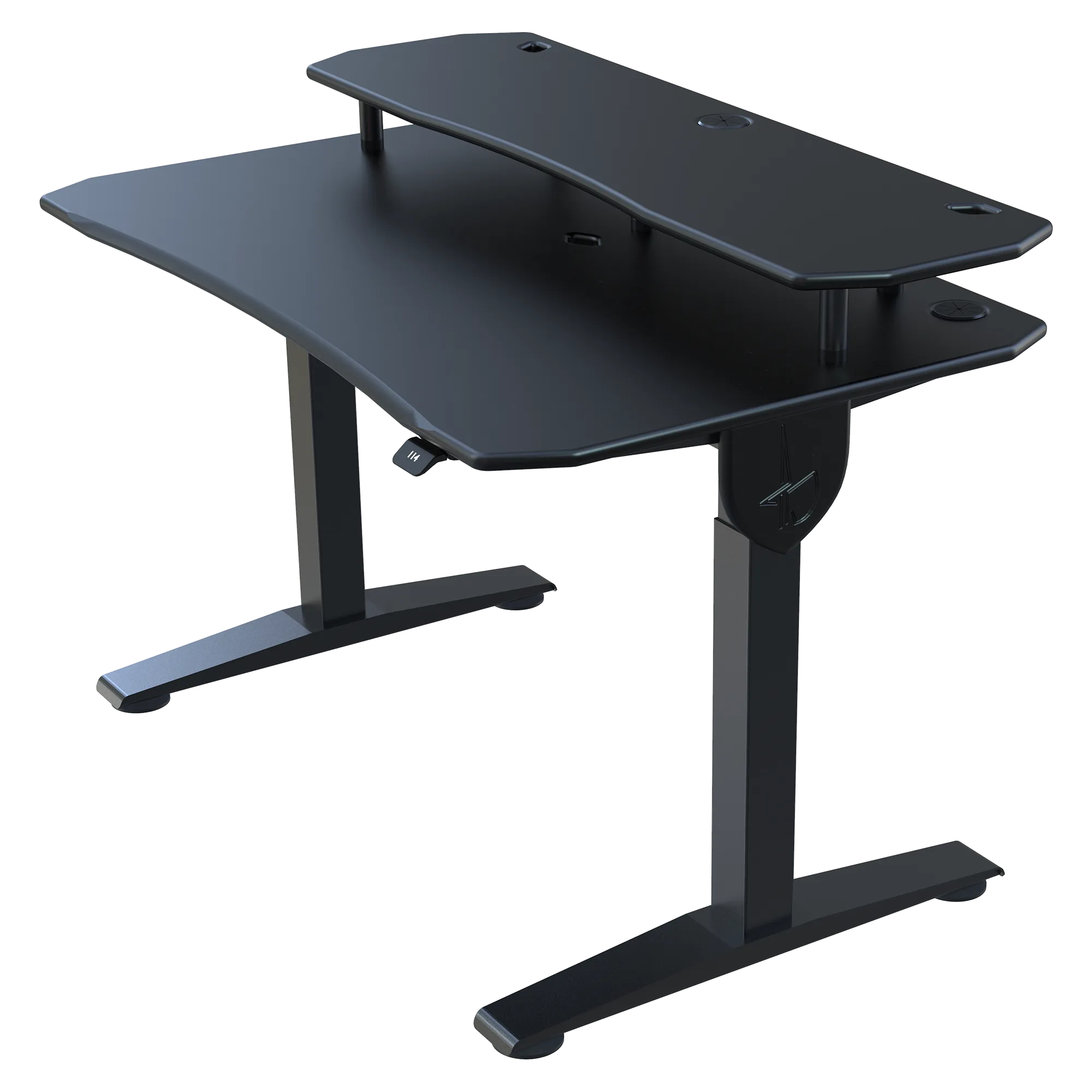 Black adjustable desk on a white background