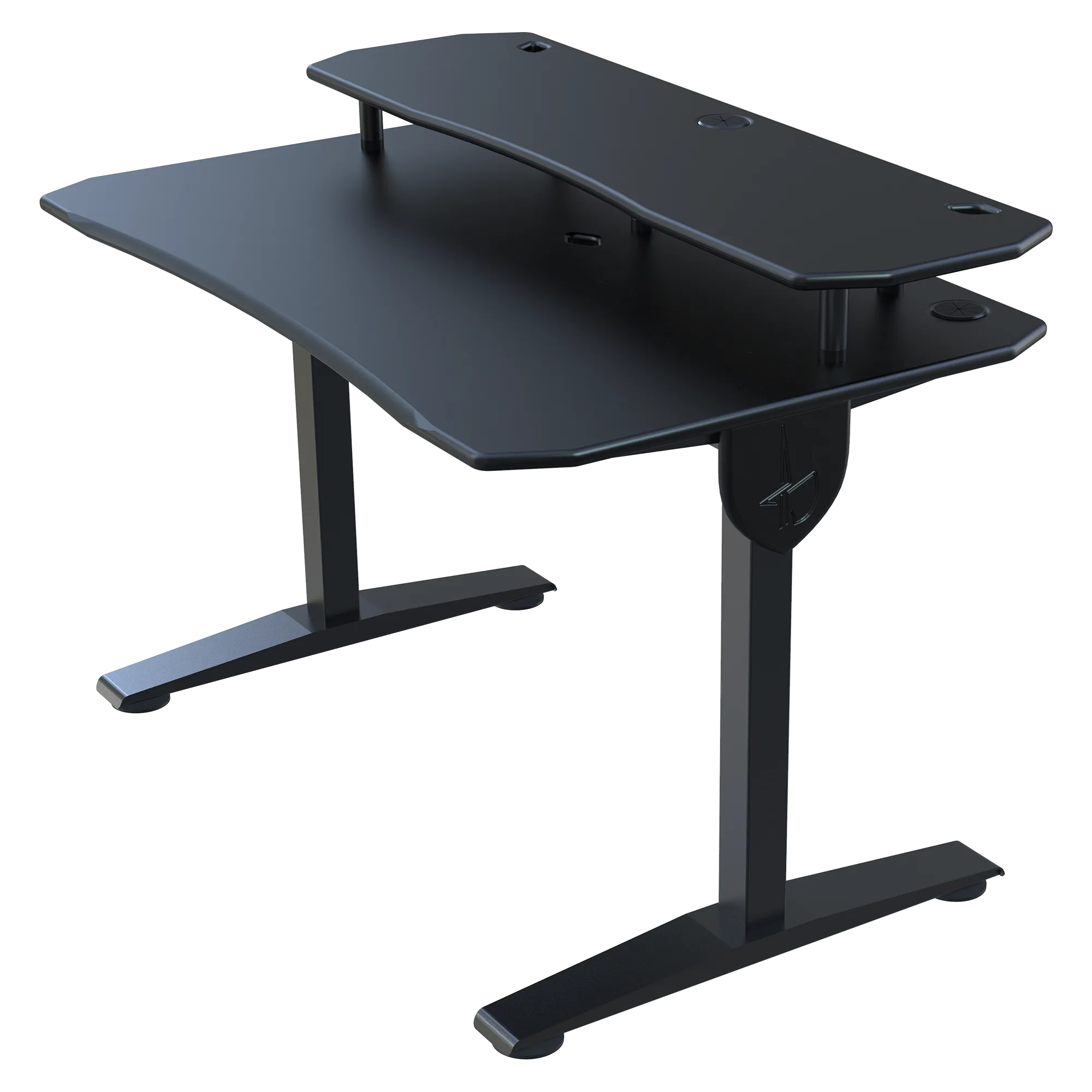 Black adjustable desk on a white background